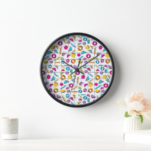 Colorful Eighties 80's Retro Geometric Pattern   Clock