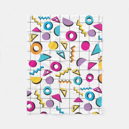 Colorful Eighties 80s Retro Geometric Pattern  Fleece Blanket