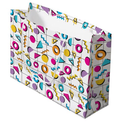 Colorful Eighties 80s Retro Geometric Pattern  Large Gift Bag