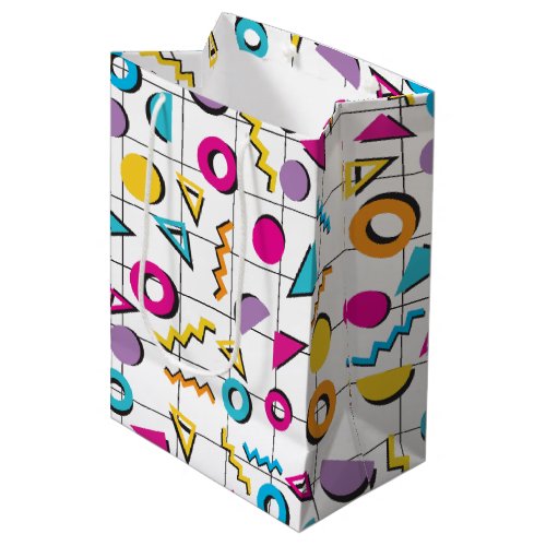 Colorful Eighties 80s Retro Geometric Pattern  Medium Gift Bag