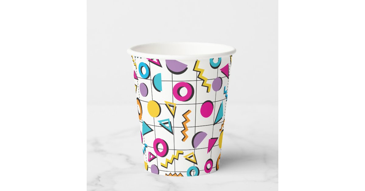 Paper Cup Pattern Colorful Eighties 80's Retro Geometric Pattern Paper Cups | Zazzle