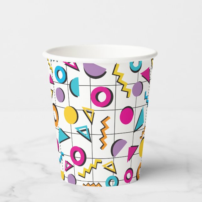 Colorful Eighties 80's Retro Geometric Pattern   Paper Cups (Front)