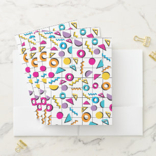 Colorful Eighties 80's Retro Geometric Pattern Pocket Folder