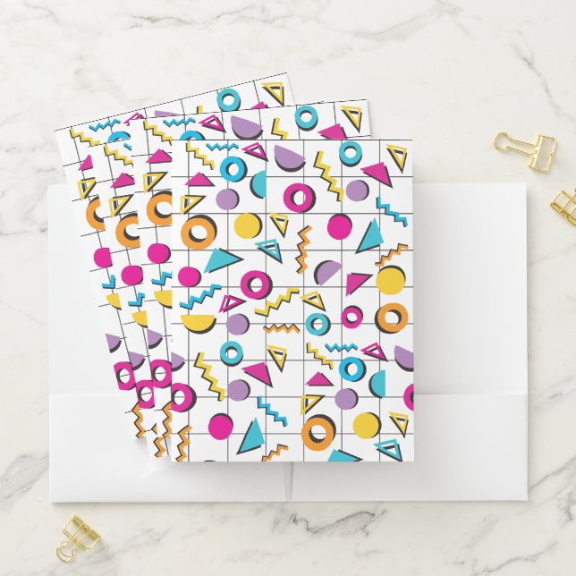 Colorful Eighties 80's Retro Geometric Pattern  Pocket Folder (In Situ)