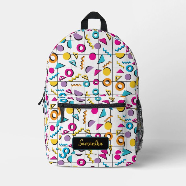 Colorful Eighties 80's Retro Geometric Pattern Printed Backpack (Front)