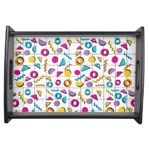 Colorful Eighties 80's Retro Geometric Pattern  Serving Tray