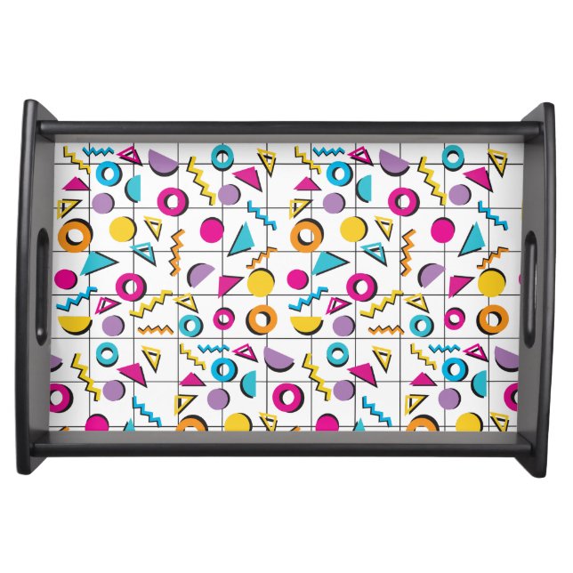 Colorful Eighties 80's Retro Geometric Pattern  Serving Tray (Front)