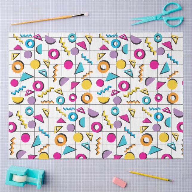 Colorful Eighties 80's Retro Geometric Pattern  Tissue Paper (Craft)