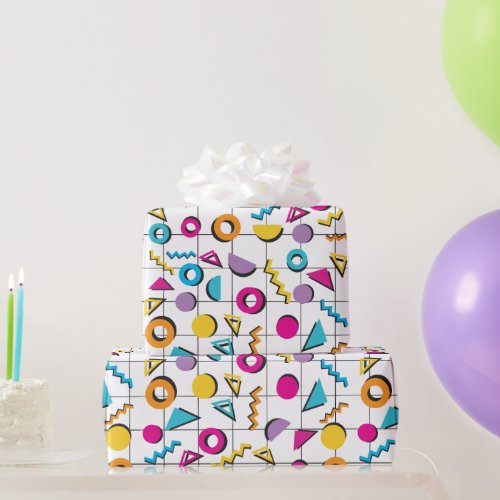 Colorful Eighties 80s Retro Geometric Pattern  Wrapping Paper