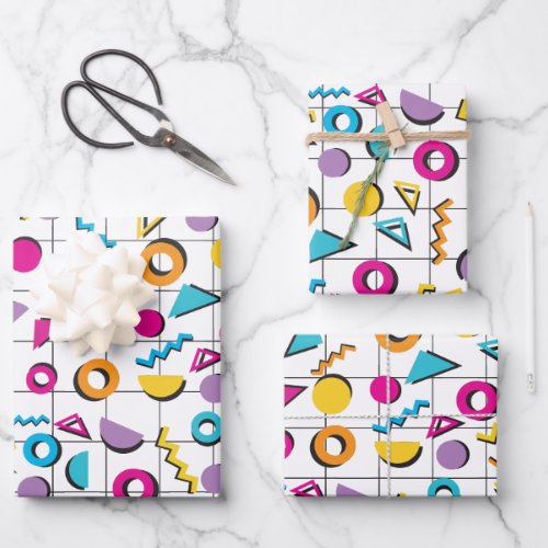 Colorful Eighties 80s Retro Geometric Pattern Wrapping Paper Sheets
