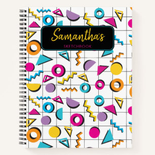 Colorful Eighties 80's Retro Geometric Sketchbook Notebook