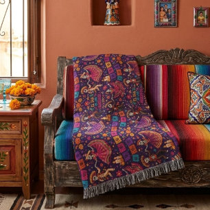 Colorful El Día de los Muertos Dancing Catrinas Throw Blanket