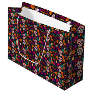 Colorful El Día de los Muertos Floral Sugar Skull Large Gift Bag