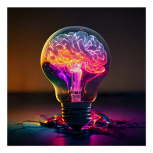 Colorful Electric Brain Light Bulb Poster