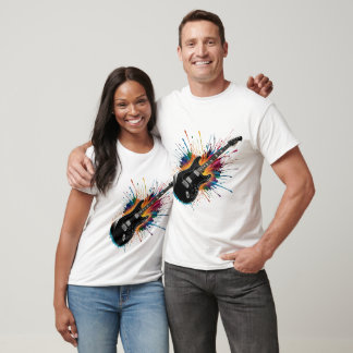 "Colorful Electric Guitar Burst Tee for Music Love