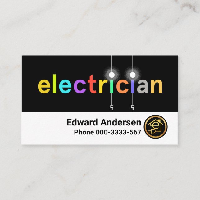 Colorful Electric Light Bulbs Lighting Business Card (Front)