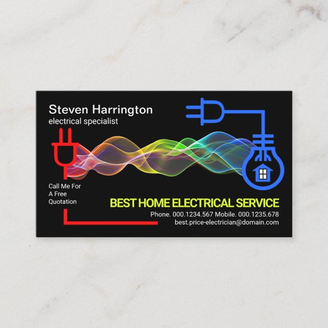 Colorful Electric Wave Powering Electrical Circuit Business Card (Front)