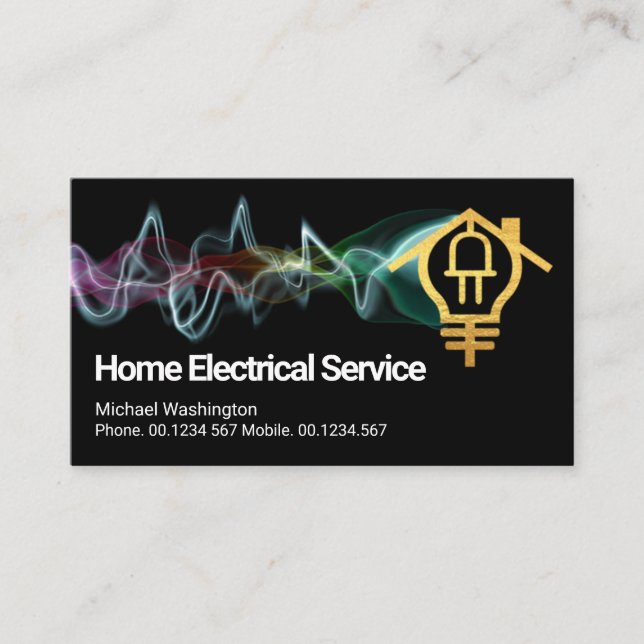 Colorful Electrical Charge Creative Gold Home Bulb Business Card (Front)