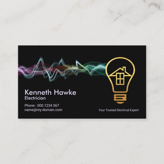 Colorful Electrical Charge Gold Home Bulb Business Card (Front)