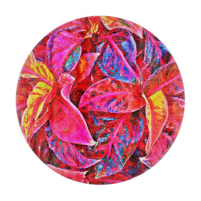 Colorful Elegance Leaves Pattern Cutting Board (Front)