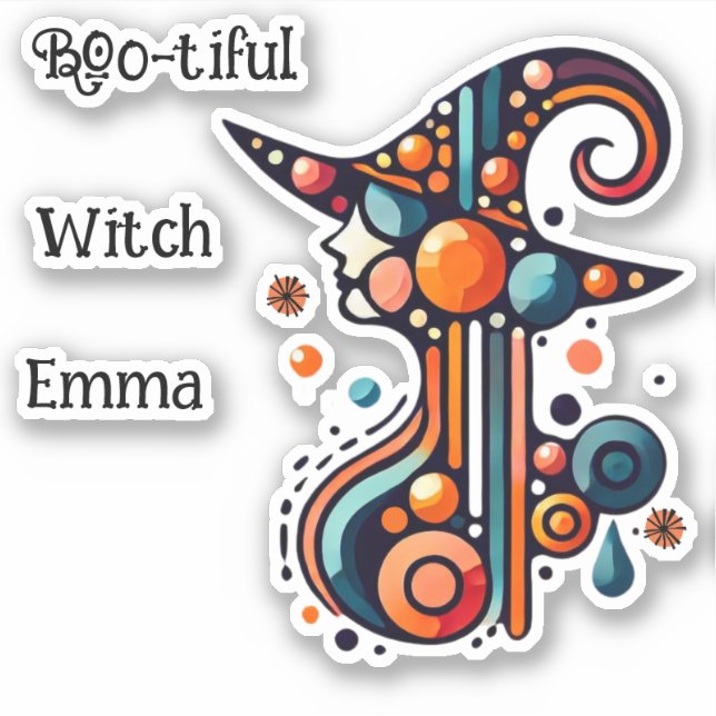 Colorful, Elegant, Abstract Witch Halloween Sticker (Front)