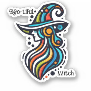Colorful, Elegant, Abstract Witch Halloween Sticker
