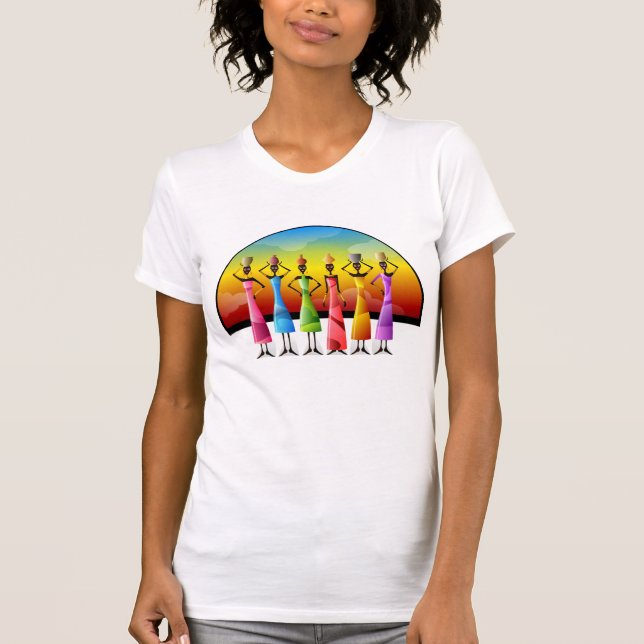 Colorful Elegant African Ladies Holding Pots T-Shirt (Front)
