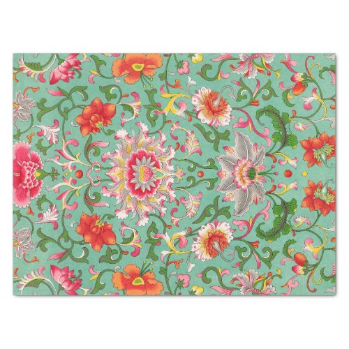 Colorful Elegant Asian Floral Chinoiserie Pattern Tissue Paper