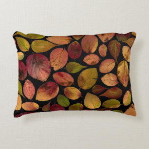 Colorful Elegant Autumn Leaves on Black Accent Pillow
