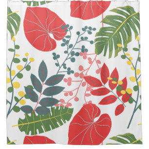 Colorful elegant botanical pattern green red shower curtain