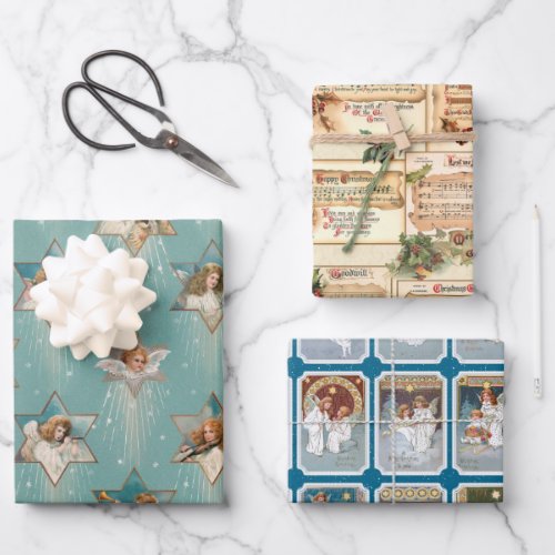 Colorful Elegant Festive Victorian Angels Wrapping Paper Sheets