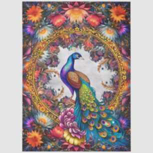 Colorful Elegant Floral Peacock Decoupage Tissue Paper