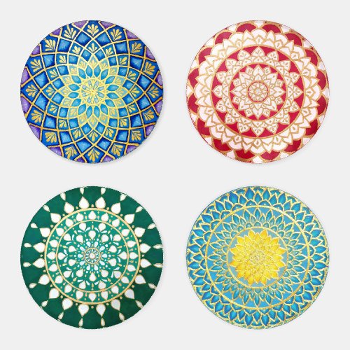 Colorful Elegant Gold Mandala Coaster Set