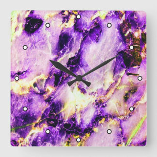 Colorful Elegant Marble Purple Pink and Gold Dots Square Wall Clock