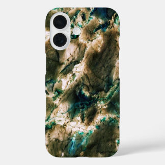 Colorful Elegant Marble Tan Brown and Aqua iPhone 16 Case