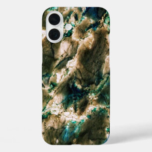 Colorful Elegant Marble Tan Brown and Aqua iPhone 16 Plus Case