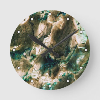 Colorful Elegant Marble Tan Brown and Aqua Dots Round Clock