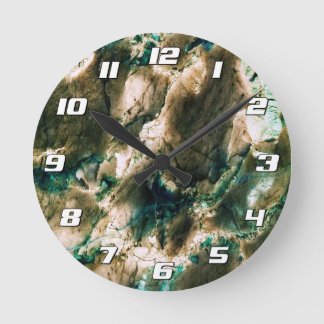 Colorful Elegant Marble Tan Brown and Aqua Numbers Round Clock