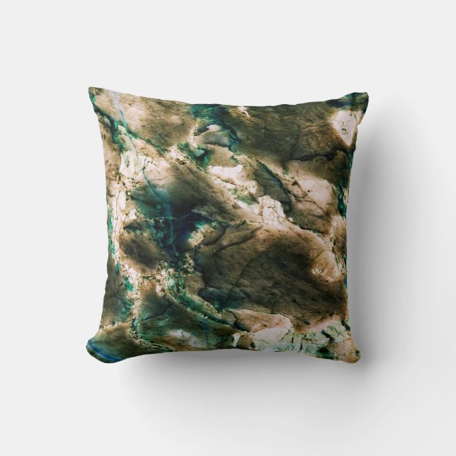 Colorful Elegant Marble Tan Brown and Aqua Throw Pillow (Front)
