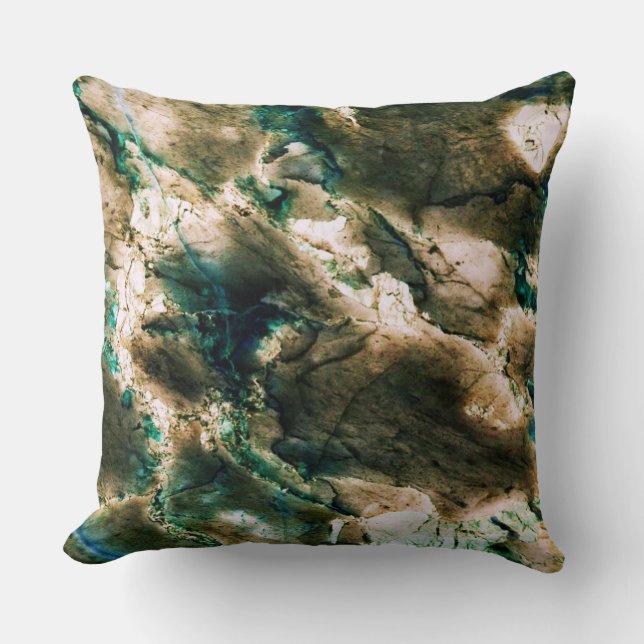 Colorful Elegant Marble Tan Brown and Aqua Throw Pillow (Front)