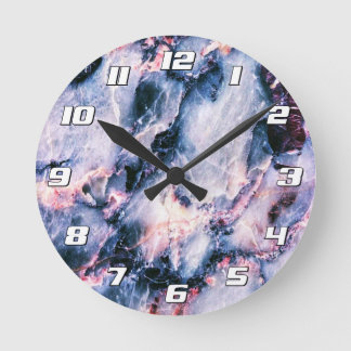 Colorful Elegant Marble White Blue an Pink Numbers Round Clock