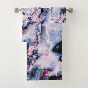 Colorful Elegant Marble White Blue and Pink Bath Towel Set