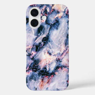 Colorful Elegant Marble White Blue and Pink iPhone 16 Case
