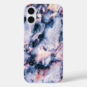Colorful Elegant Marble White Blue and Pink iPhone 16 Plus Case