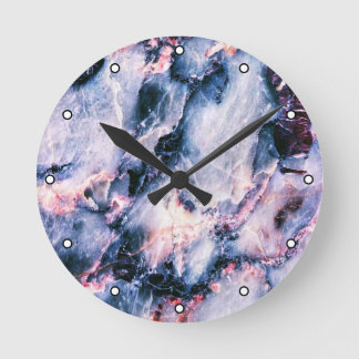 Colorful Elegant Marble White Blue and Pink Dots Round Clock