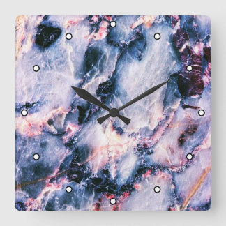 Colorful Elegant Marble White Blue and Pink Dots Square Wall Clock