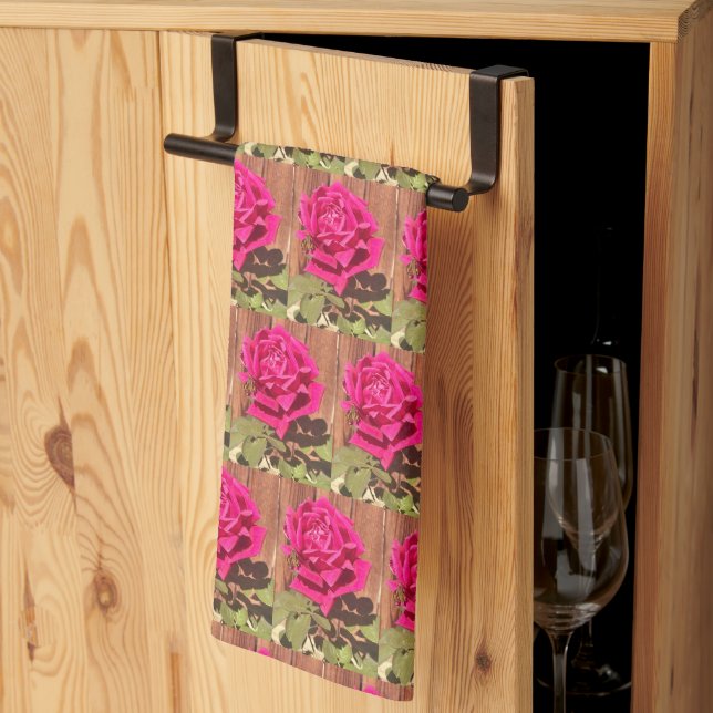 Colorful Elegant Pink Floral Pink Flower Kitchen Towel (Thirds Fold)