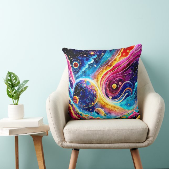 COLORFUL ELEGANT PLANET IN OUTER SPACE THROW PILLOW (Chair)