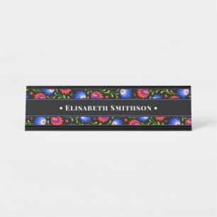 Colorful Elegant Professional Bold Bohemian Floral Desk Name Plate
