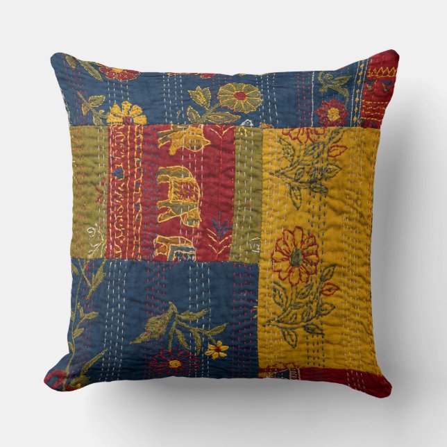 Colorful elegant retro geometric abstract pattern throw pillow (Front)